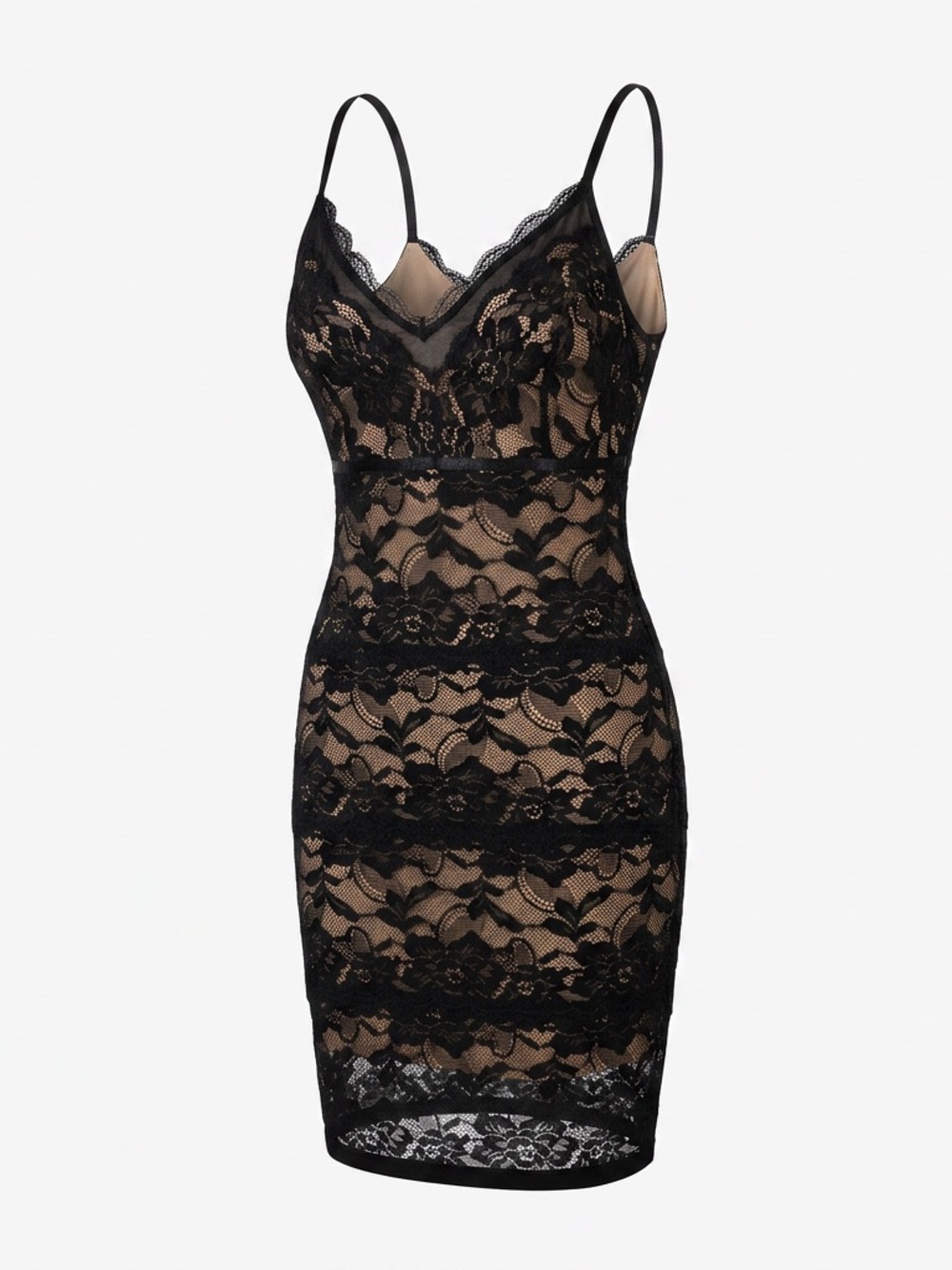 Guess Black Lace Slip Dress with Nude Lining